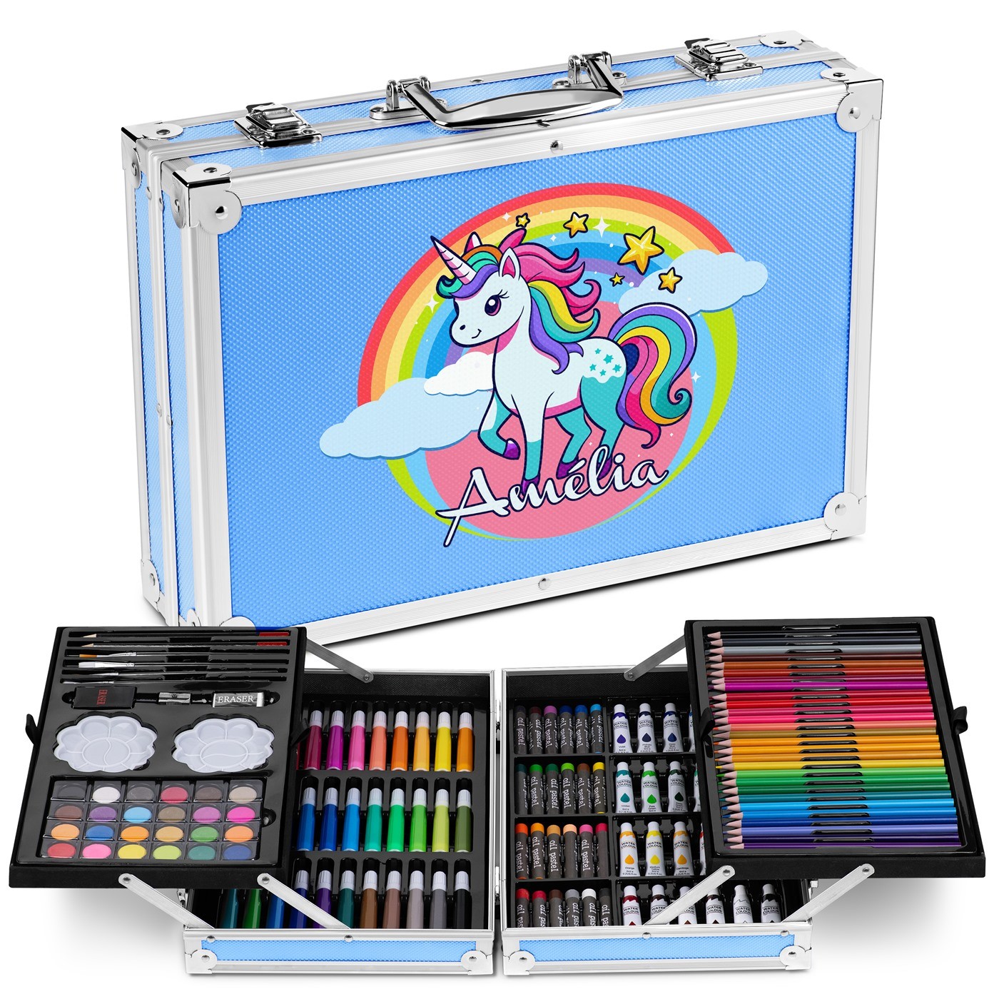 Murrano Personalized Blue Coloring Case with Unicorn for Girls