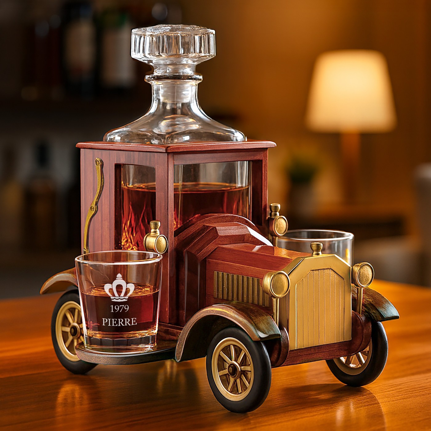 Set de tallado de madera Murrano con 2 vasos grabados para el cumpleaños de un esposo