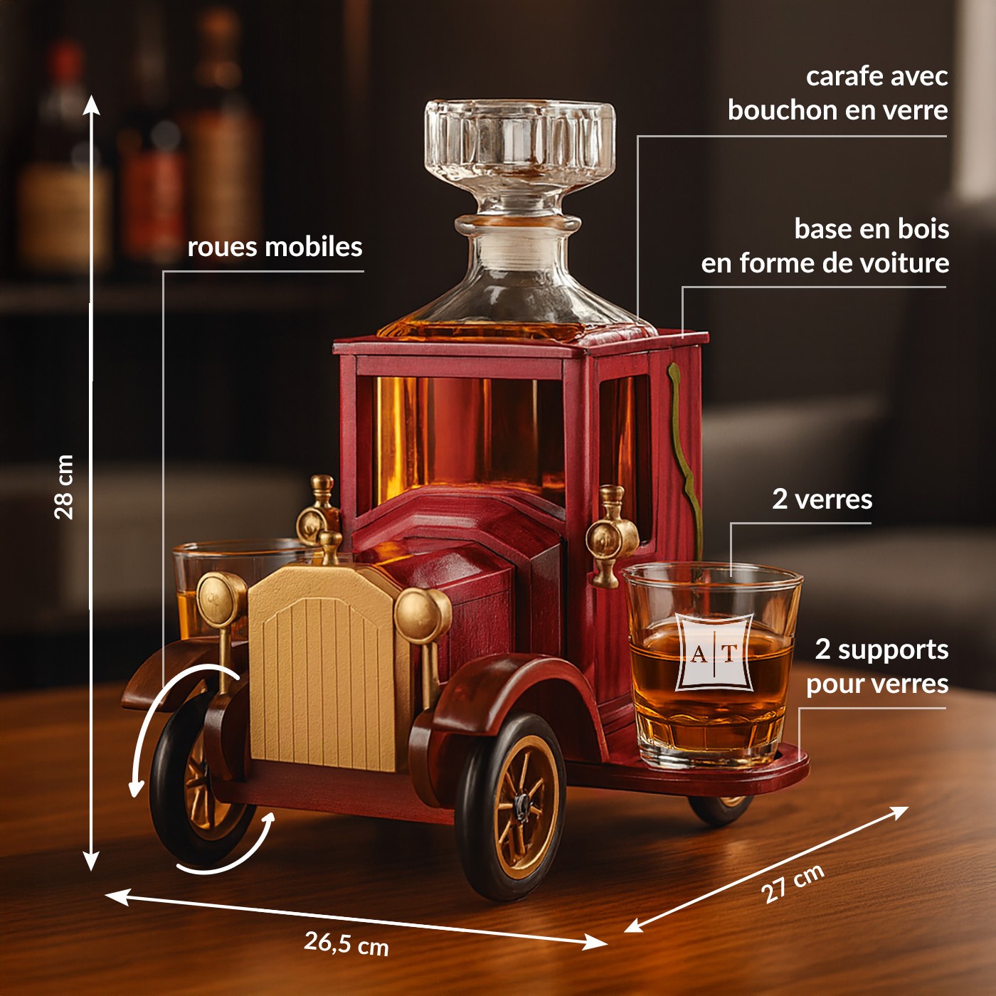 Set de whisky de madera Murrano con 2 vasos personalizados para una pareja