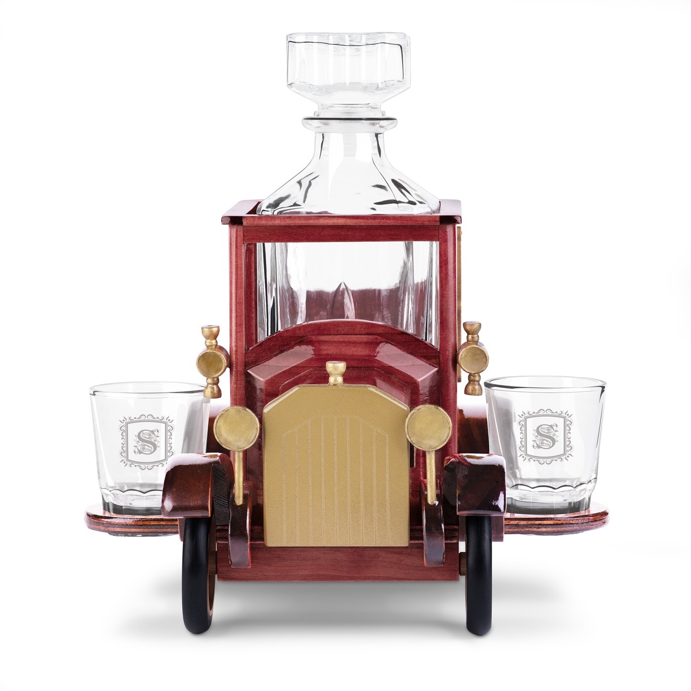 Set de whisky tallado en madera Murrano con vasos personalizados para él o ella