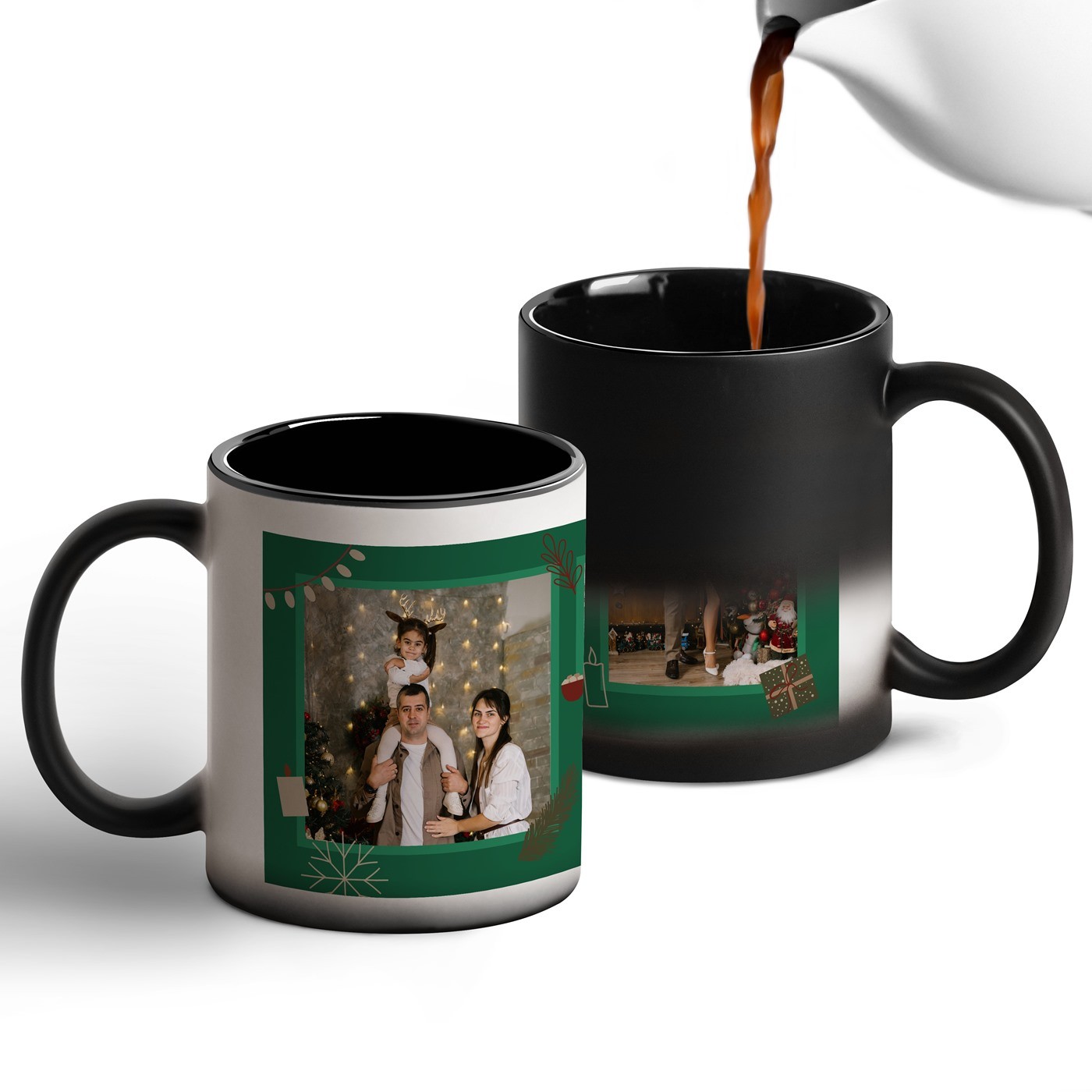 Taza mágica Murrano con impresión negro y blanco para parejas - Regalo de Navidad