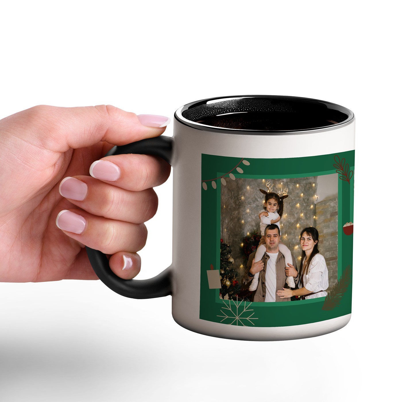 Taza mágica Murrano con impresión negro y blanco para parejas - Regalo de Navidad