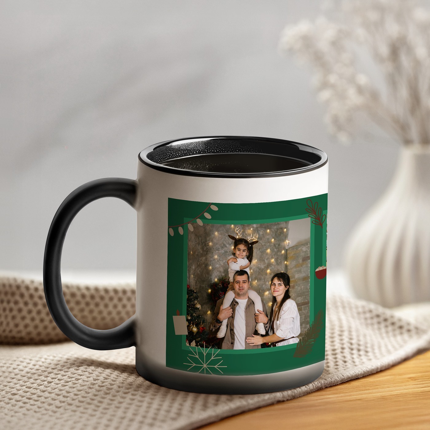 Taza mágica Murrano con impresión negro y blanco para parejas - Regalo de Navidad