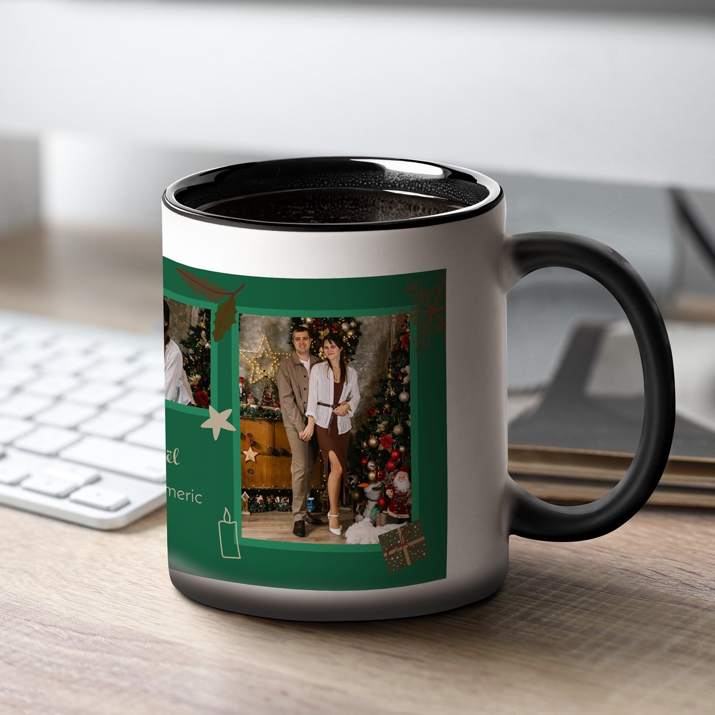 Taza mágica Murrano con impresión negro y blanco para parejas - Regalo de Navidad
