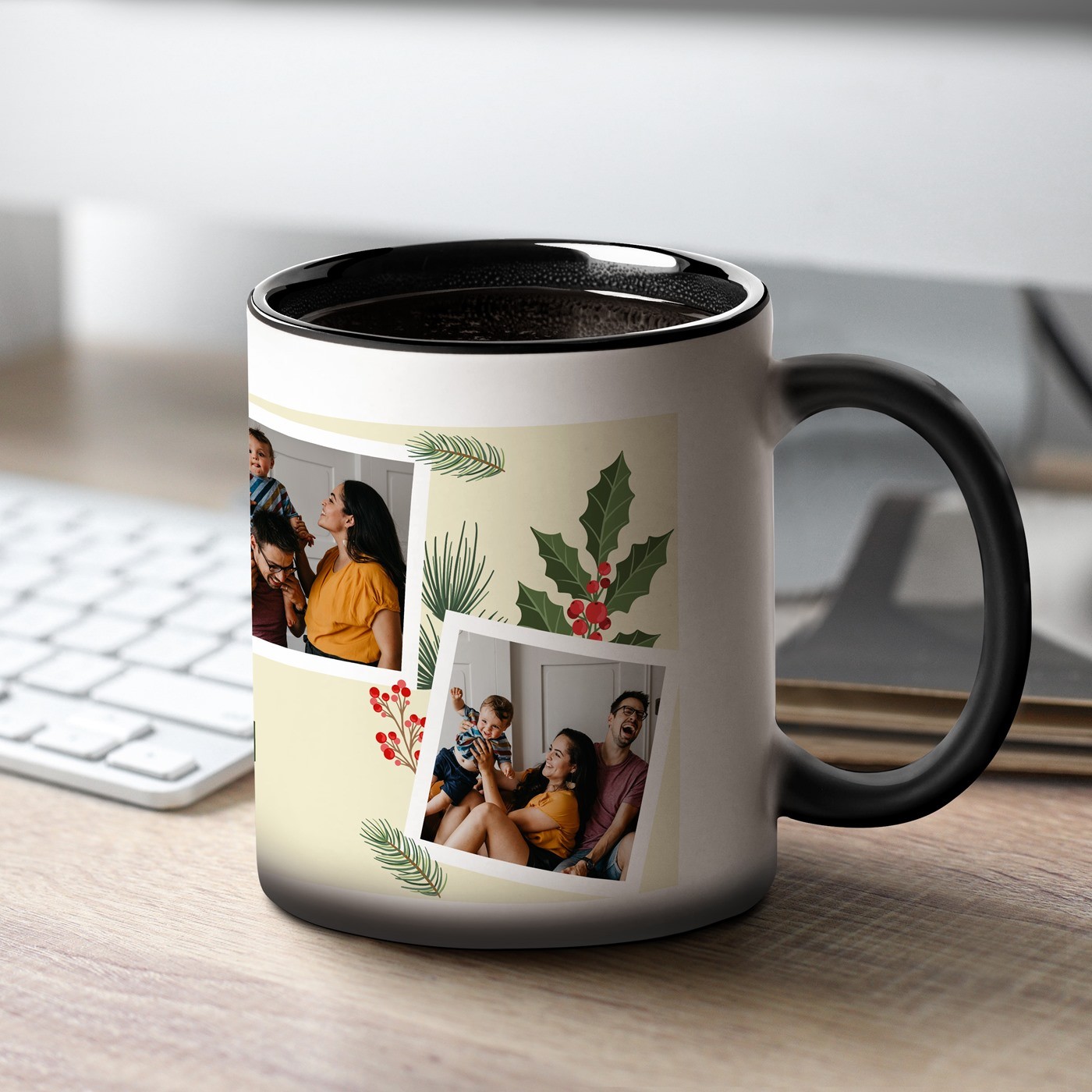 Taza Mágica de Murrano con Impresión Negro y Blanco para Padres en Navidad