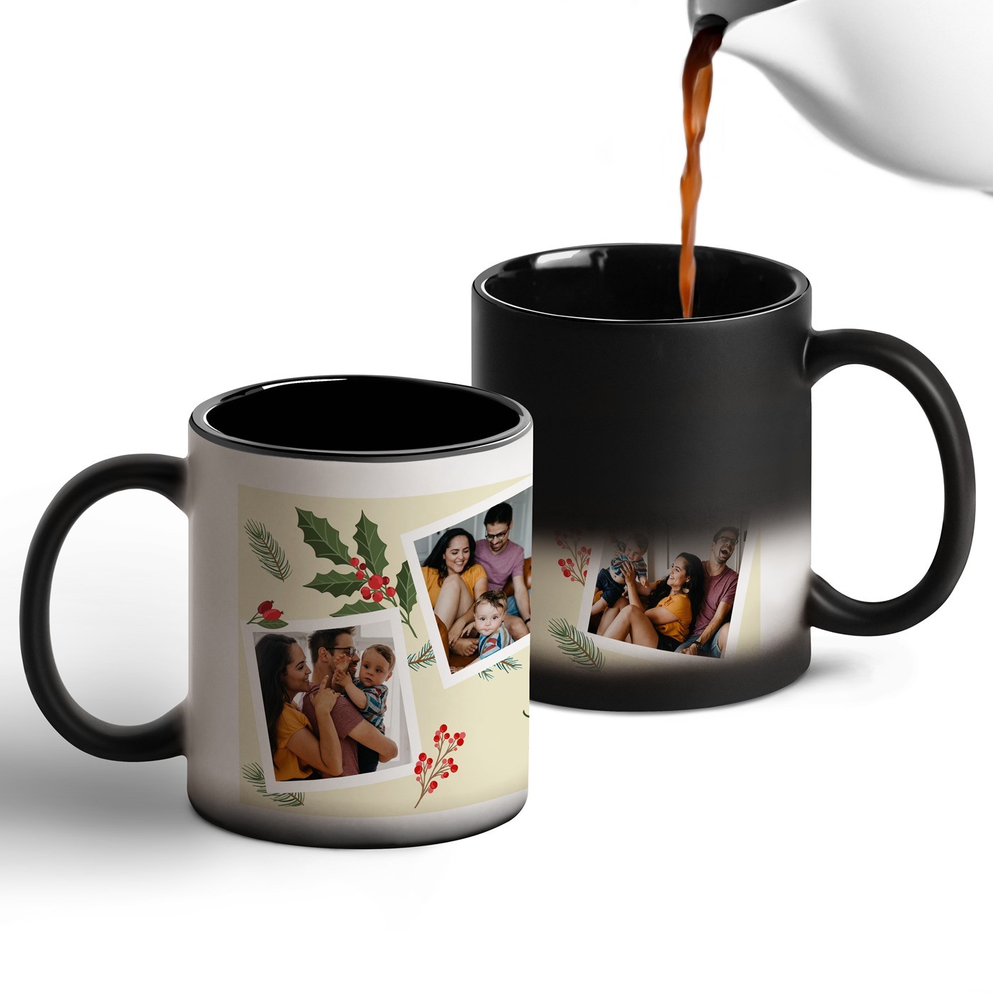 Taza Mágica de Murrano con Impresión Negro y Blanco para Padres en Navidad