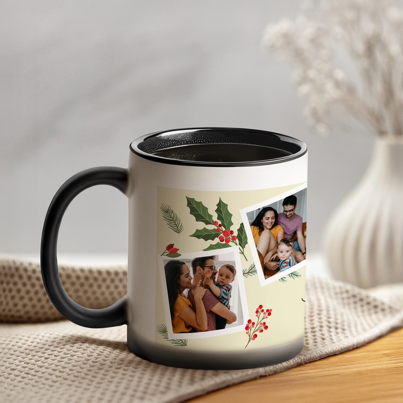 Taza Mágica de Murrano con Impresión Negro y Blanco para Padres en Navidad