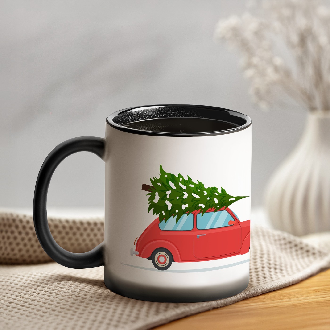 Taza Mágica Murrano - Impresión Negro y Blanco para Ella/Él/Mamá/Papá/Papá Noel
