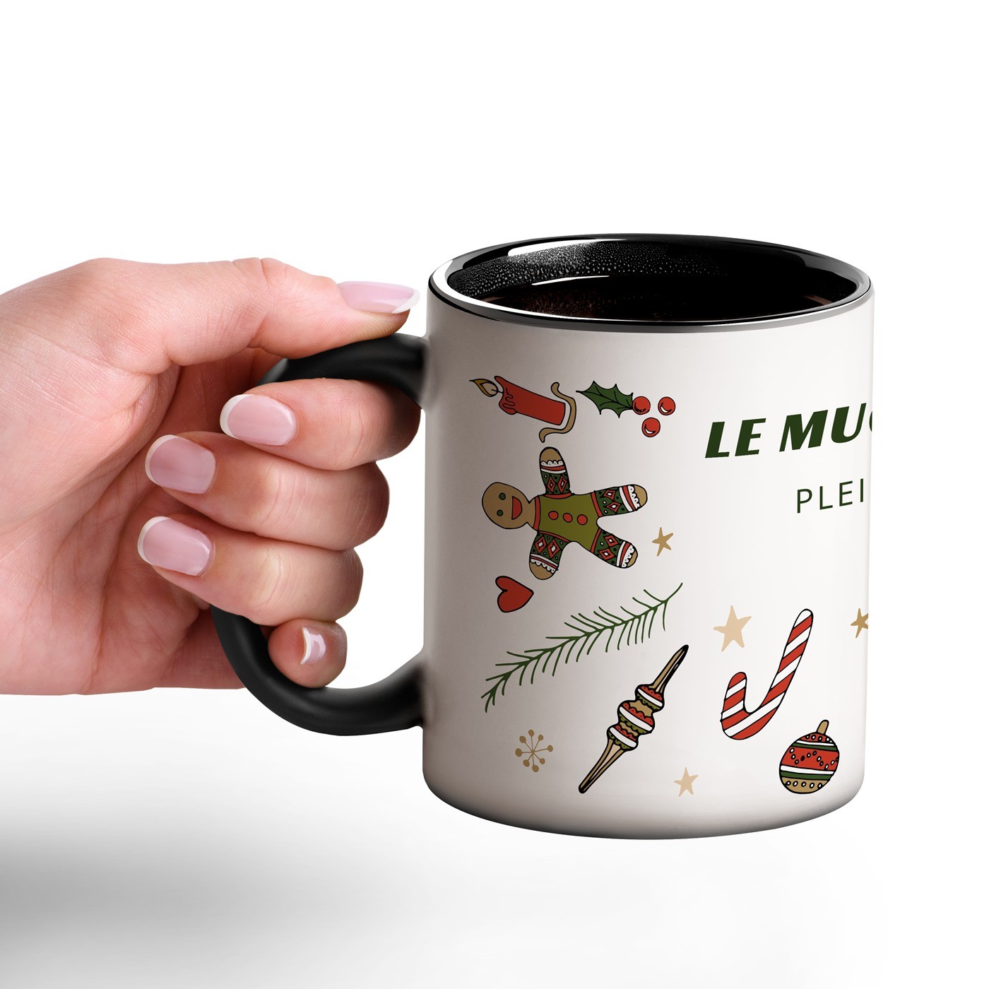 Taza Mágica de Murrano con Impresión Negro y Blanco para Mujer - Navidad