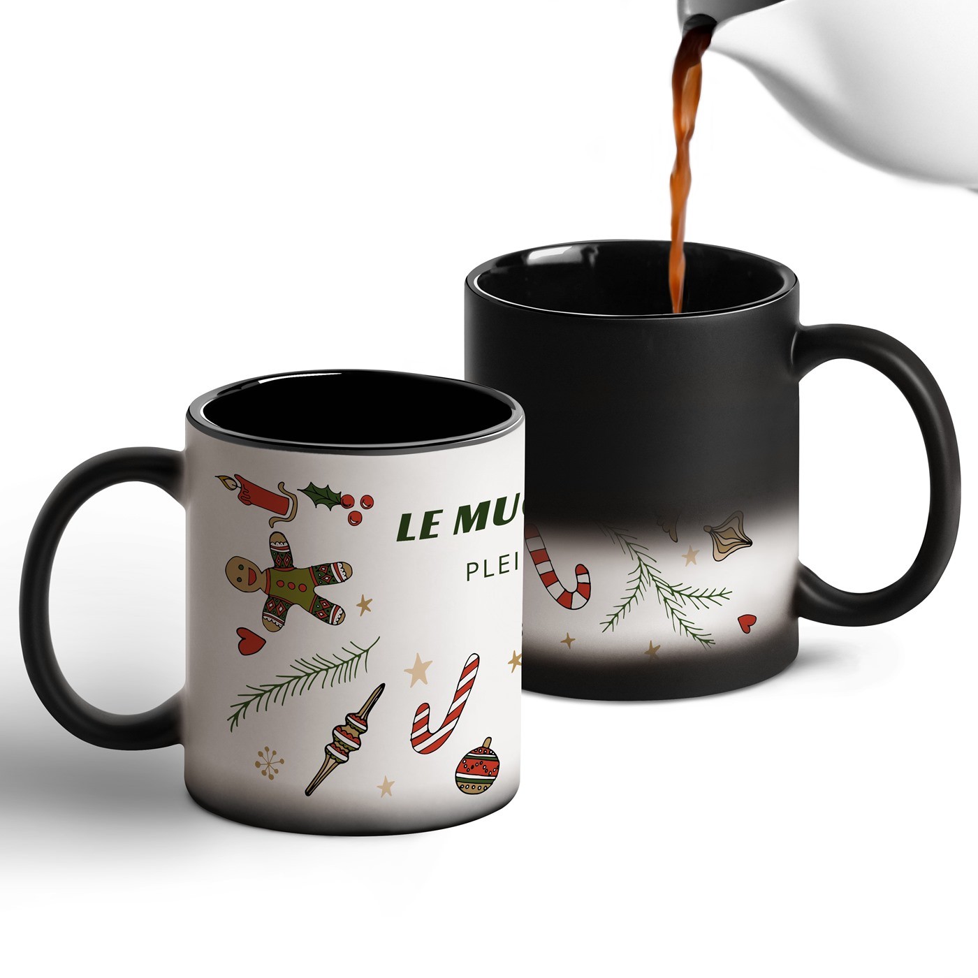 Taza Mágica de Murrano con Impresión Negro y Blanco para Mujer - Navidad