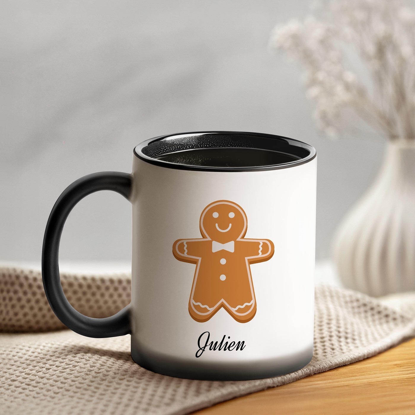 Taza Mágica Murrano con Impresión Negro y Blanco para Él, Regalo de Navidad
