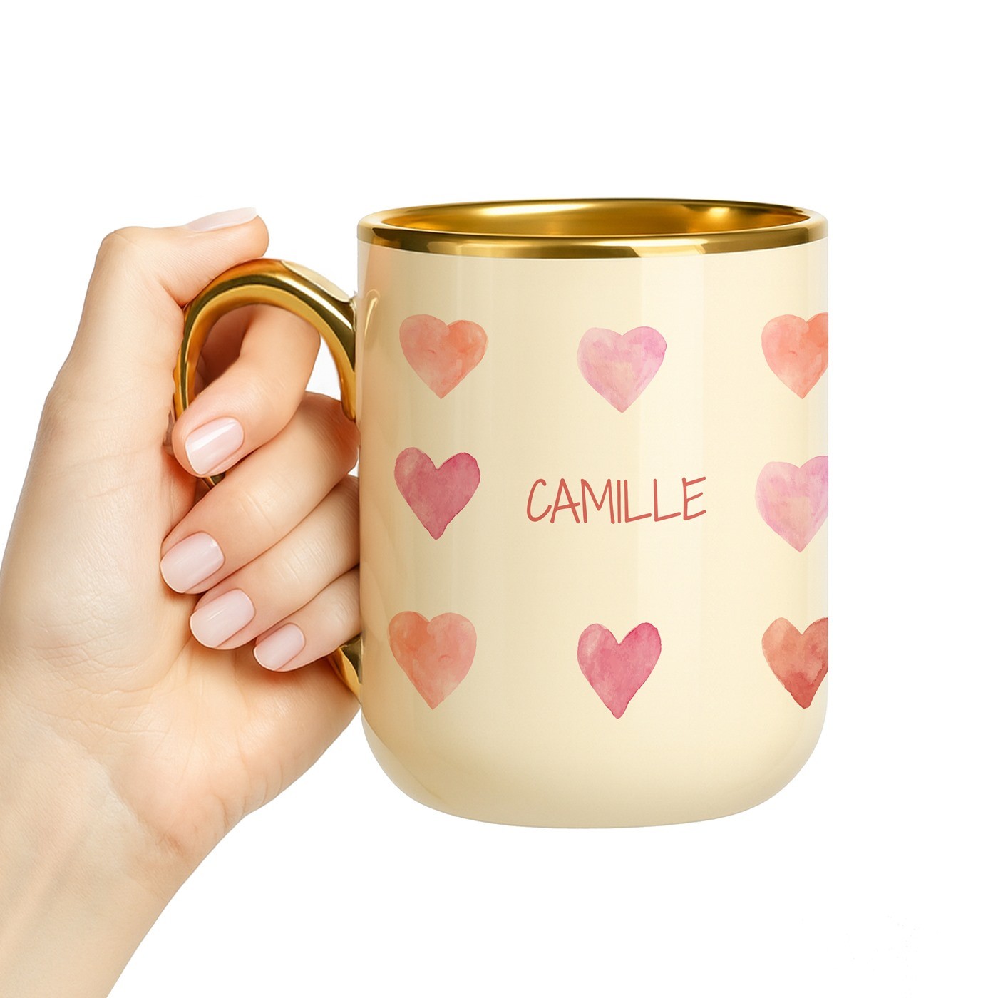 Mug de cerámica Murrano con borde y asa dorados para mujer - Regalo personalizado para el Día de San Valentín