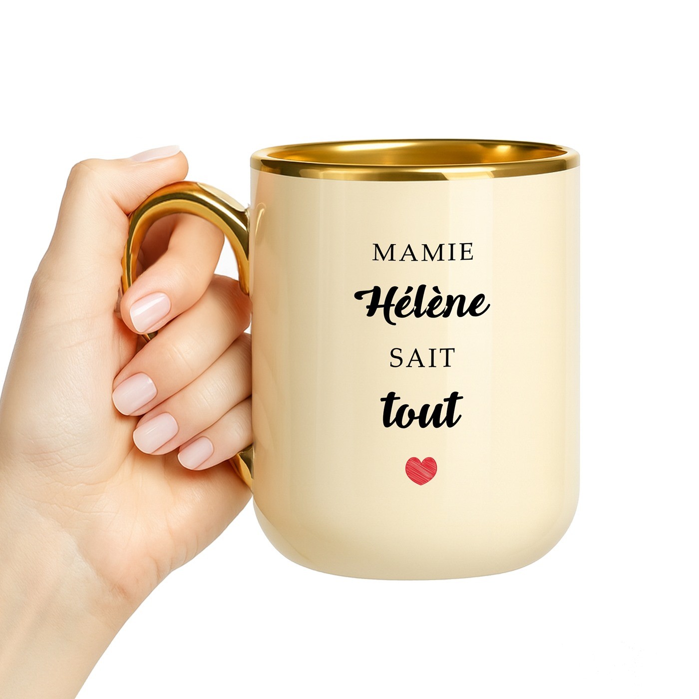 Taza de cerámica beige Murrano con borde y asa dorados para el cumpleaños de la abuela
