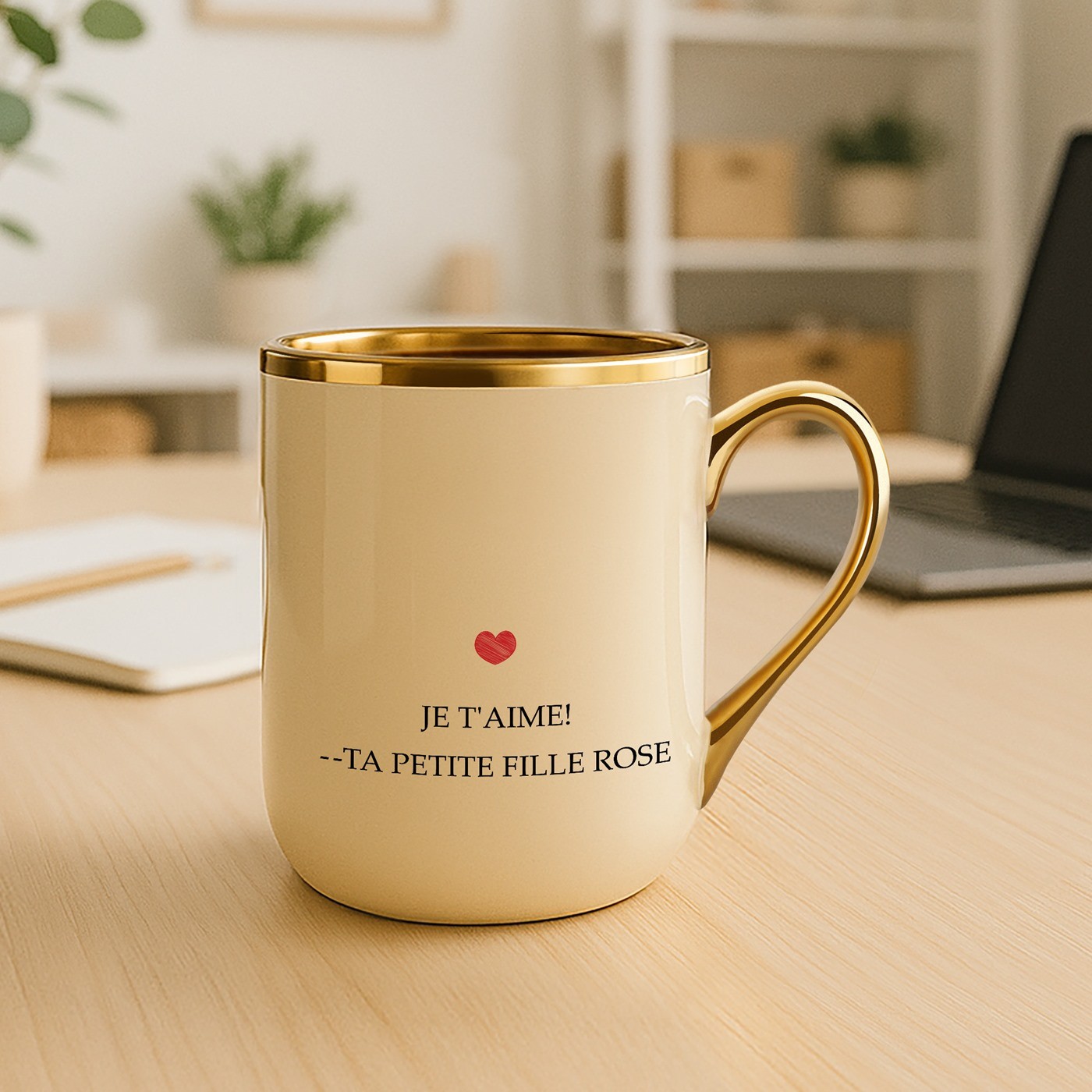 Taza de cerámica beige Murrano con borde y asa dorados para el cumpleaños de la abuela