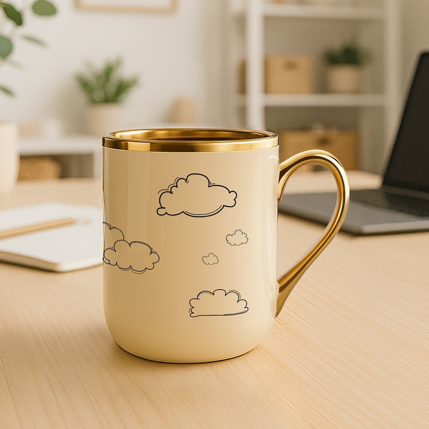 Taza de cerámica beige Murrano con borde y mango dorados para el cumpleaños de su hermana