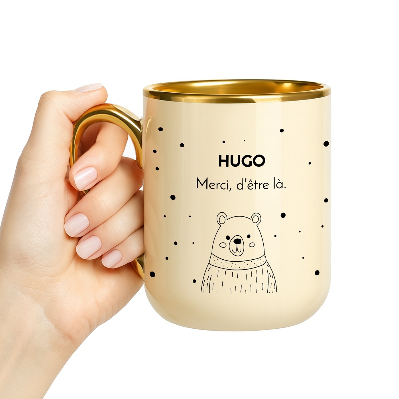 Taza de cerámica beige Murrano con borde y asa dorados para un esposo por el aniversario de boda