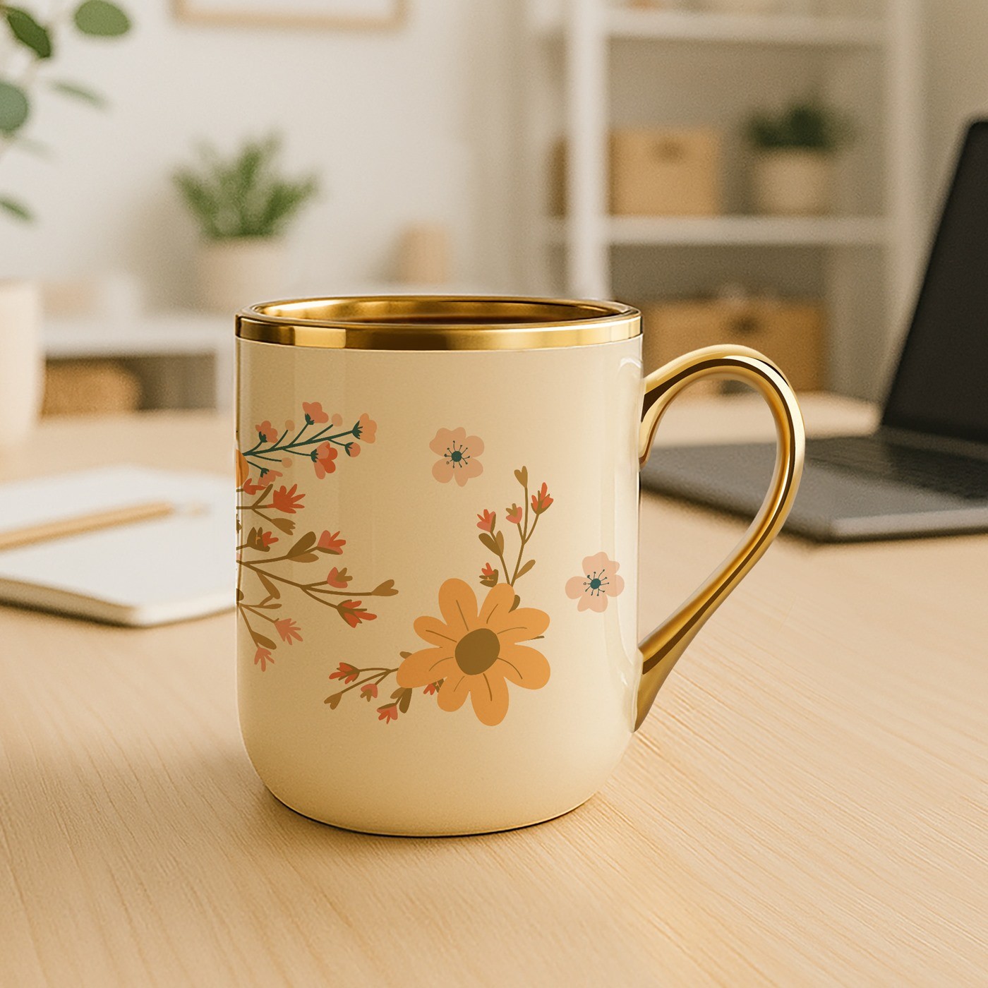 Taza de cerámica beige Murrano con borde y asa dorados para el aniversario de una esposa