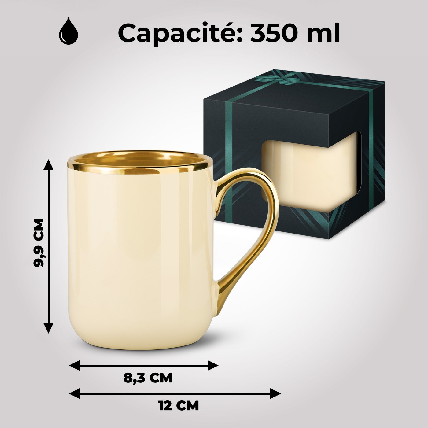 Taza de cerámica beige Murrano con borde y asa dorados para el aniversario de una esposa