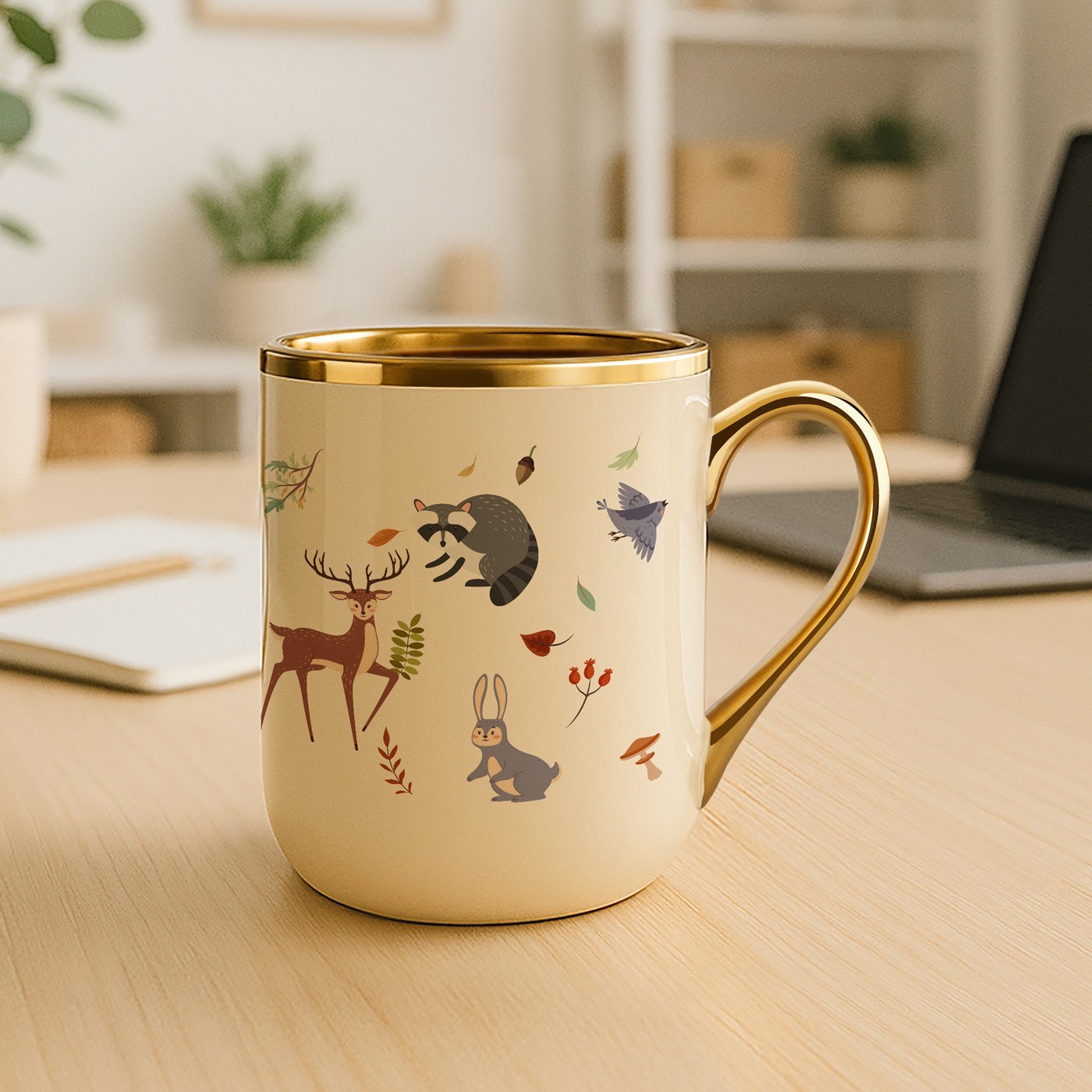 Mug de cerámica beige Murrano con borde y asa dorados para el cumpleaños de mi hijo