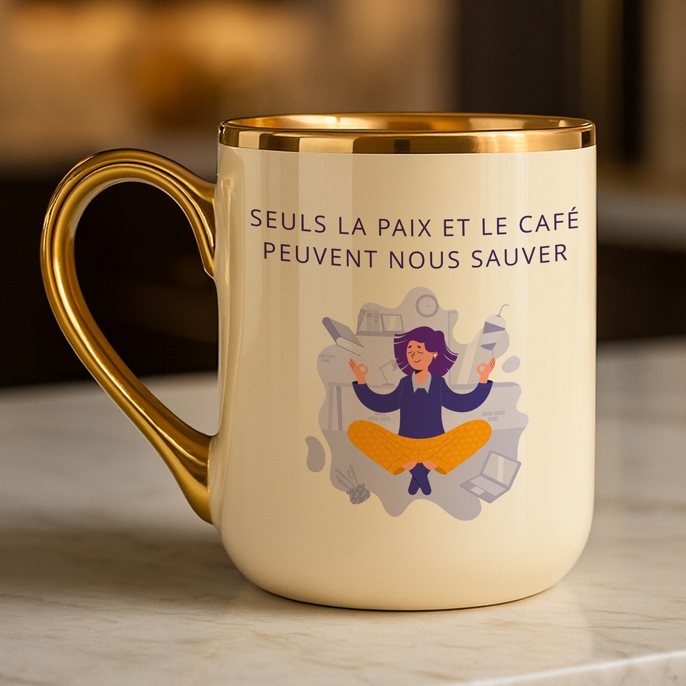 Mug de cerámica Murrano con borde y asa dorados para profesoras