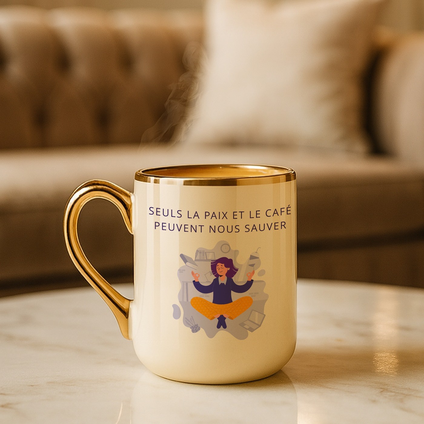 Mug de cerámica Murrano con borde y asa dorados para profesoras