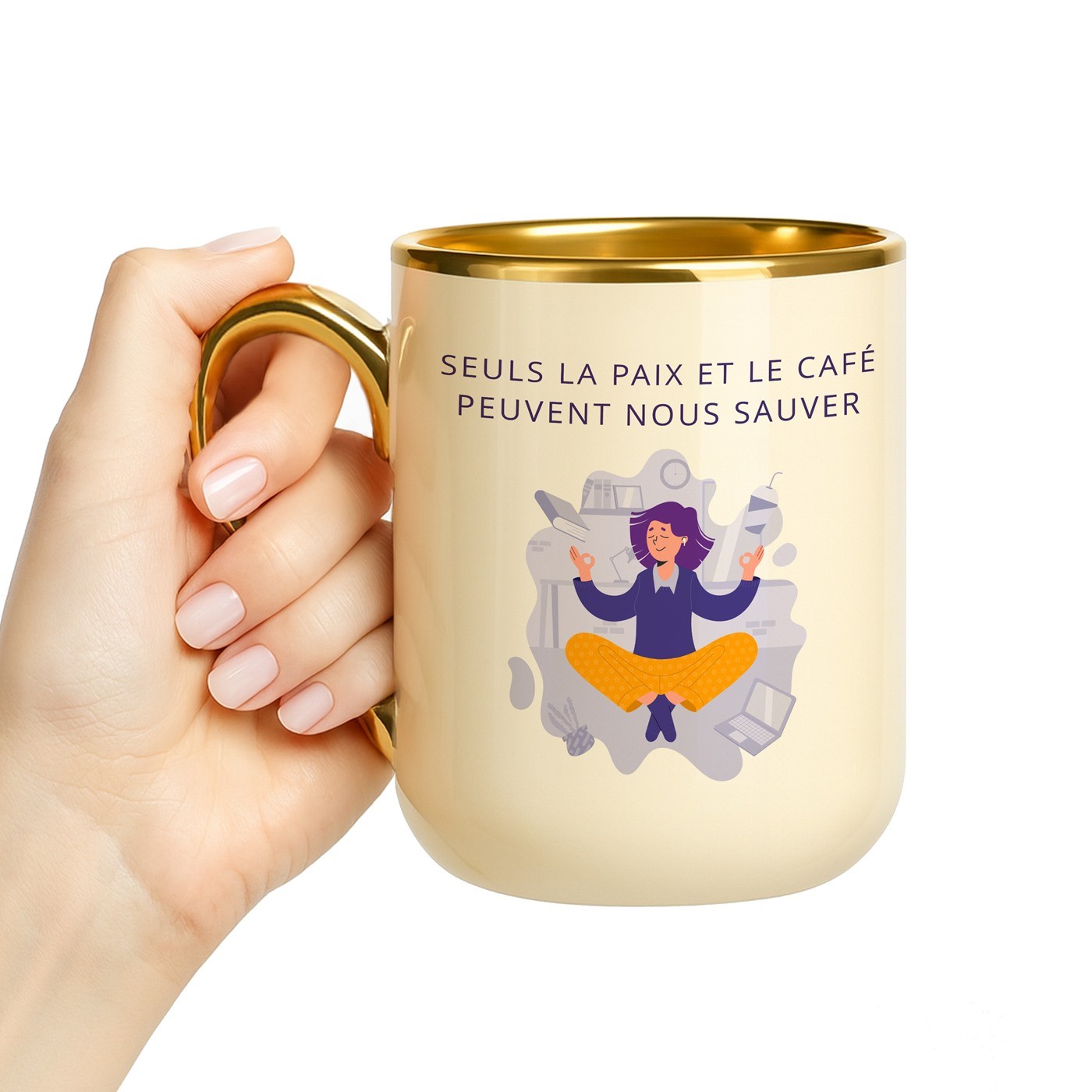 Mug de cerámica Murrano con borde y asa dorados para profesoras