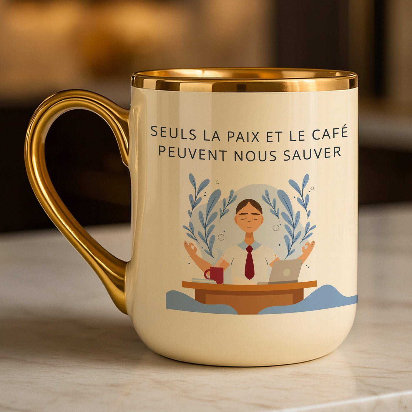 Taza de cerámica Murrano con borde y asa dorados para un maestro