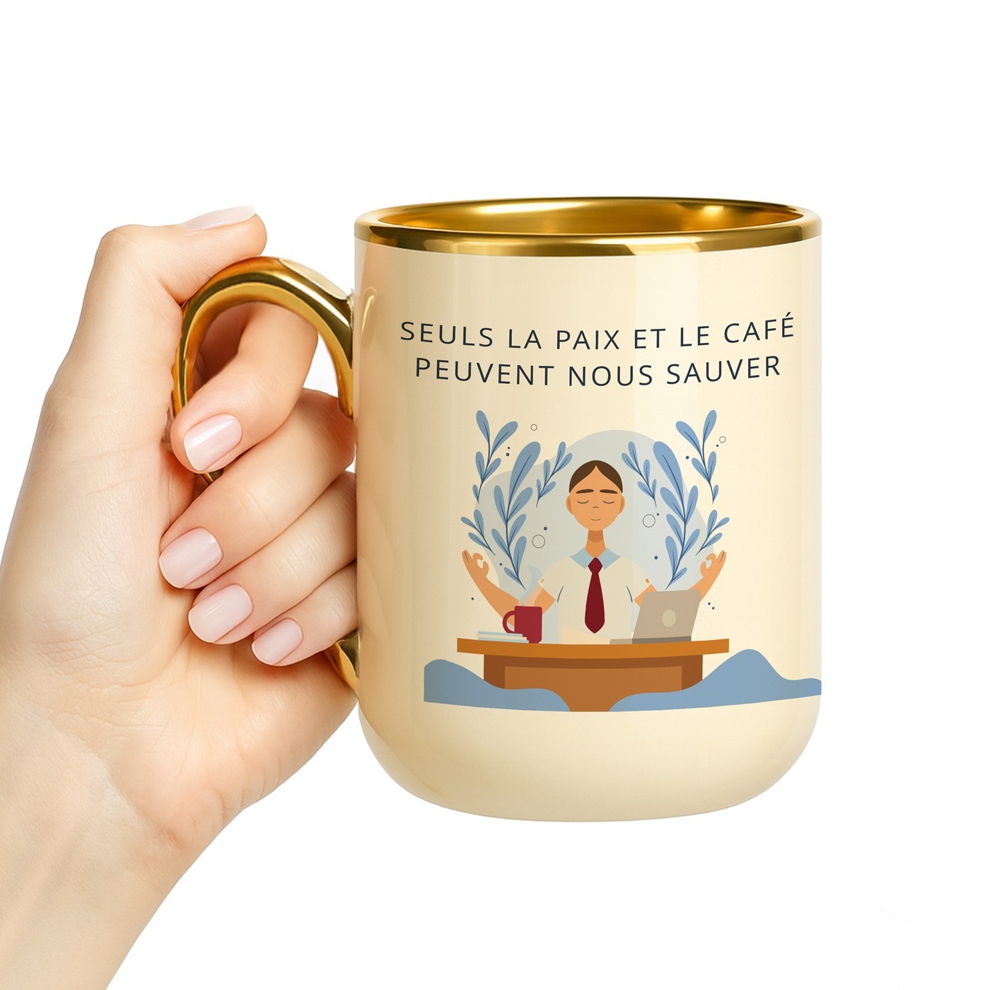 Taza de cerámica Murrano con borde y asa dorados para un maestro