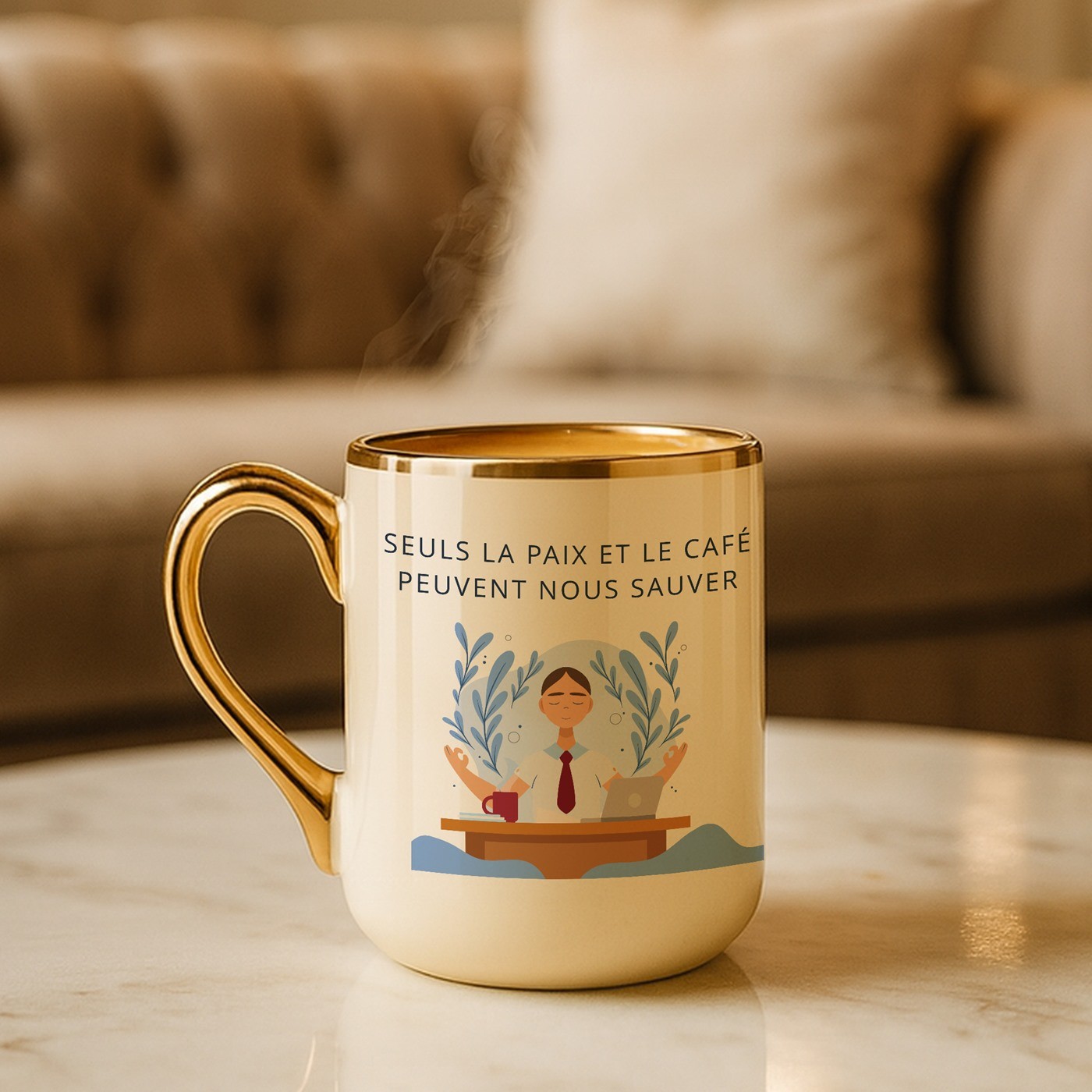 Taza de cerámica Murrano con borde y asa dorados para un maestro