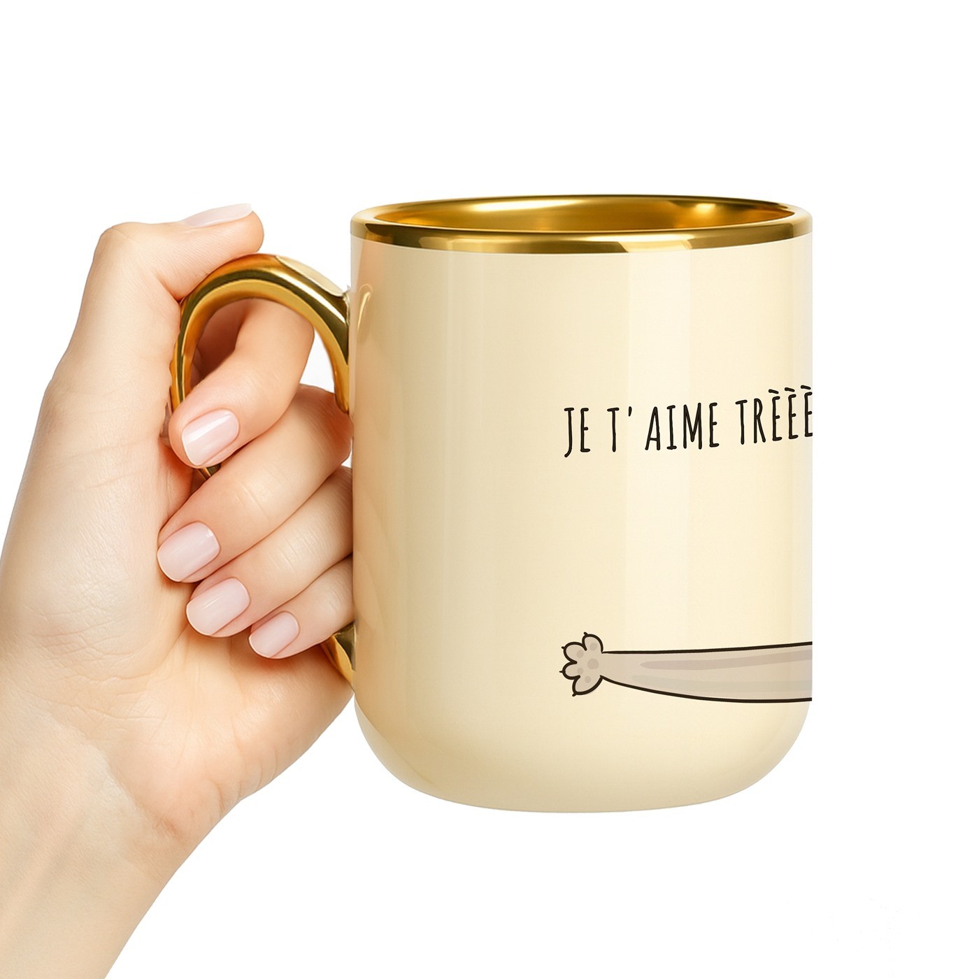 Mug de cerámica Murrano con borde y asa dorados para el cumpleaños de una amante de los gatos