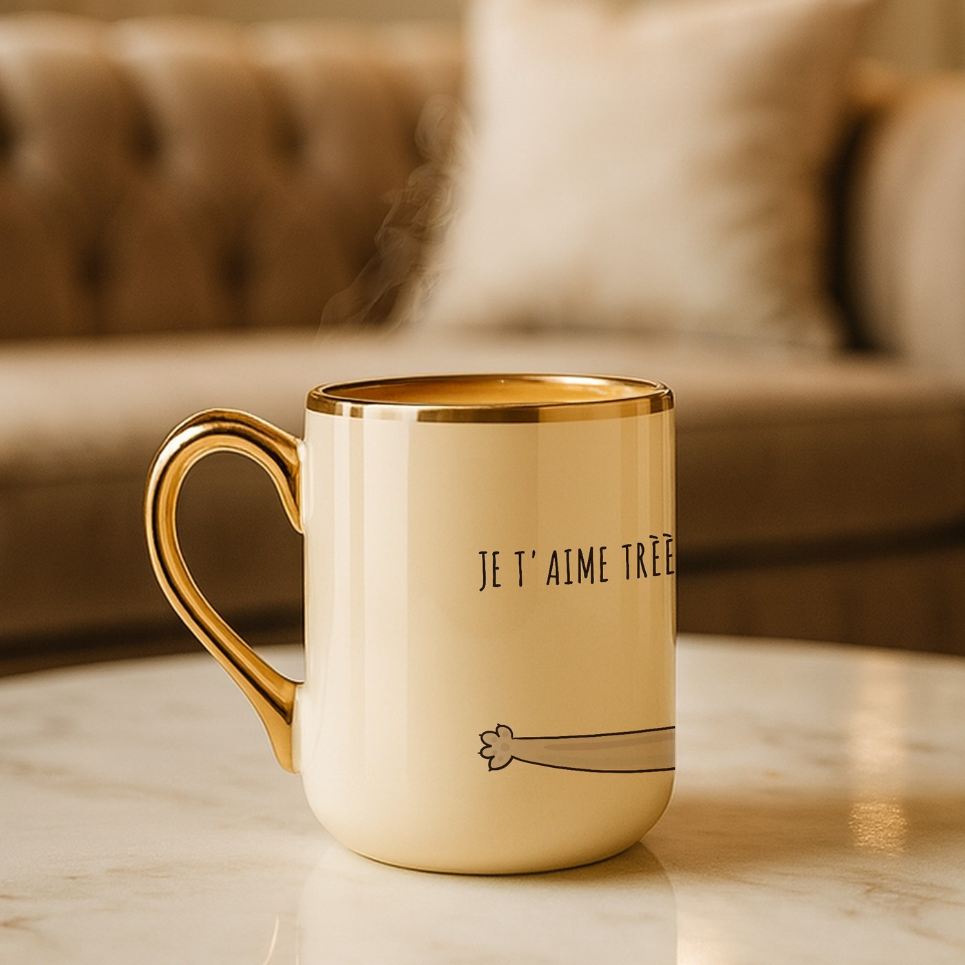 Mug de cerámica Murrano con borde y asa dorados para el cumpleaños de una amante de los gatos