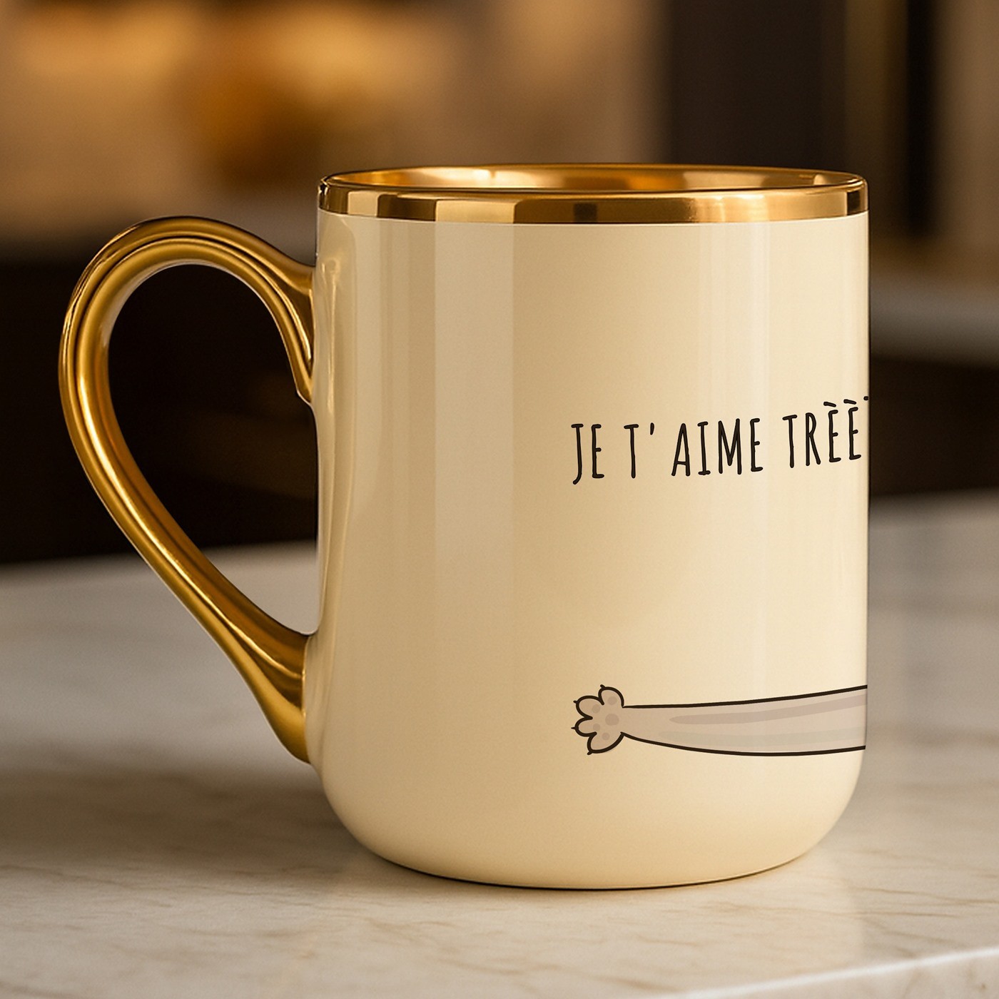 Mug de cerámica Murrano con borde y asa dorados para el cumpleaños de una amante de los gatos