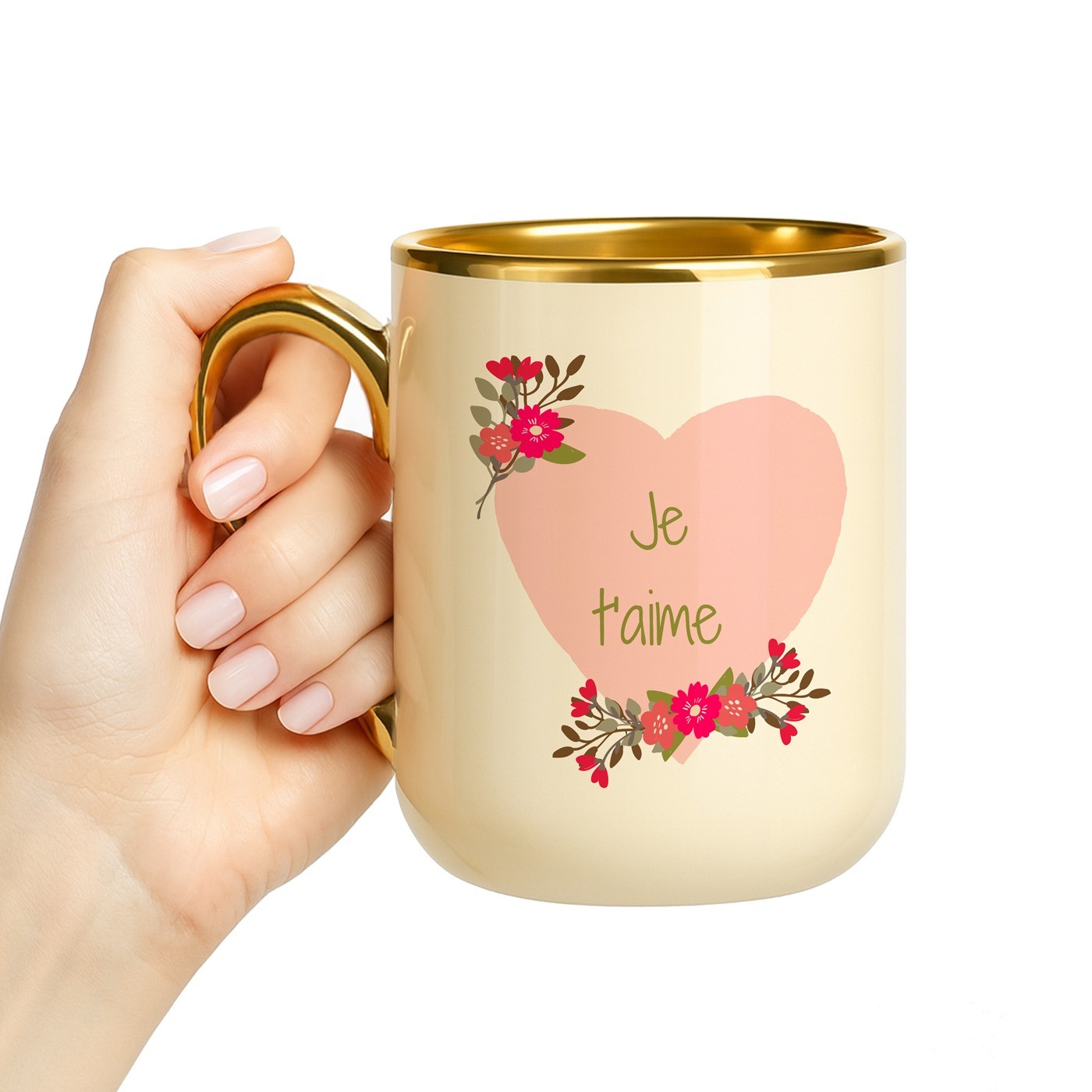 Mug de cerámica personalizado Murrano con borde y asa dorados para el Día de San Valentín
