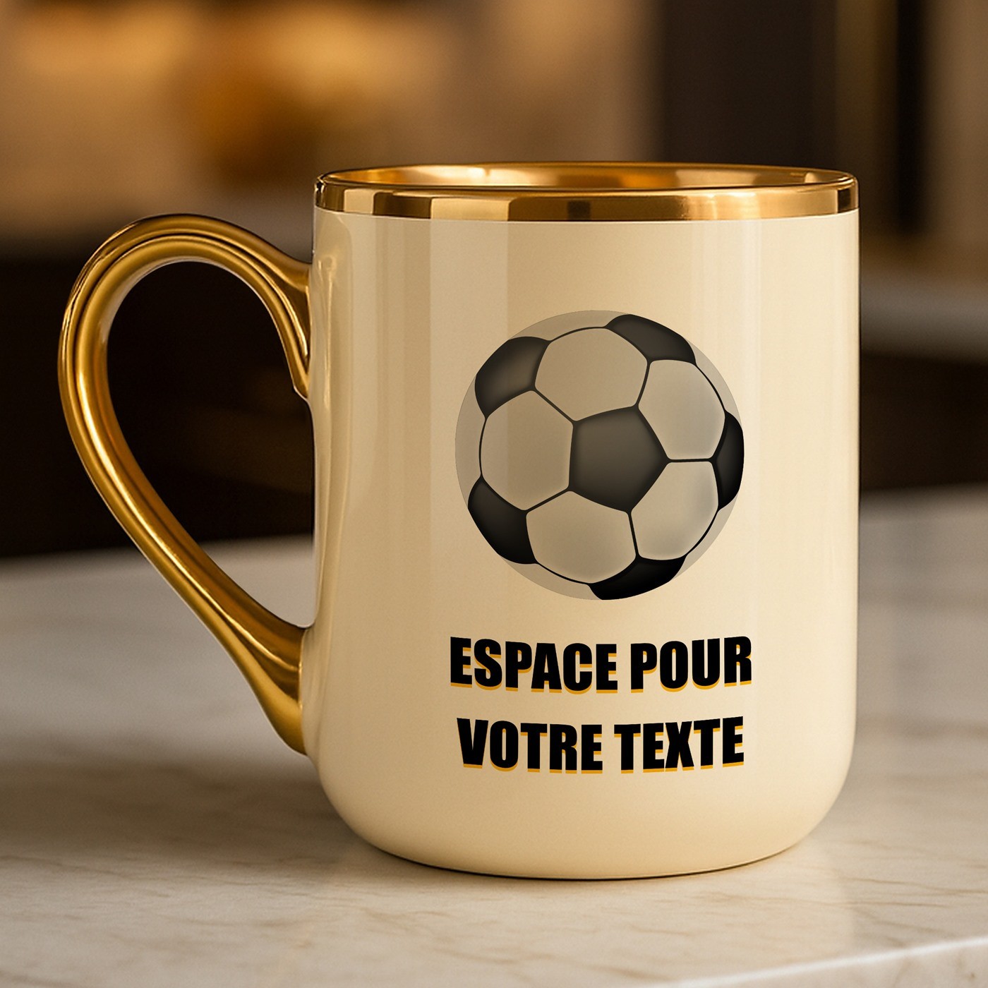 Mug de cerámica Murrano con borde y mango dorados para el cumpleaños número 18 de un amante del fútbol