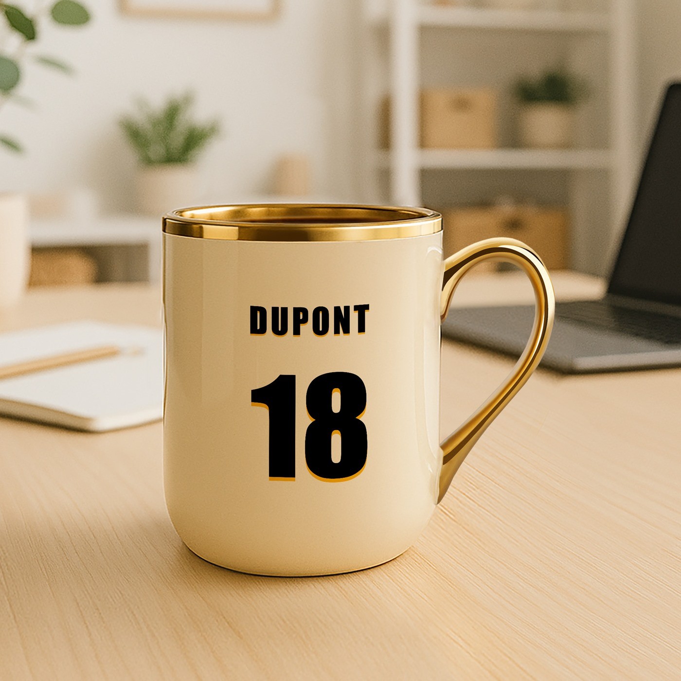Mug de cerámica Murrano con borde y mango dorados para el cumpleaños número 18 de un amante del fútbol