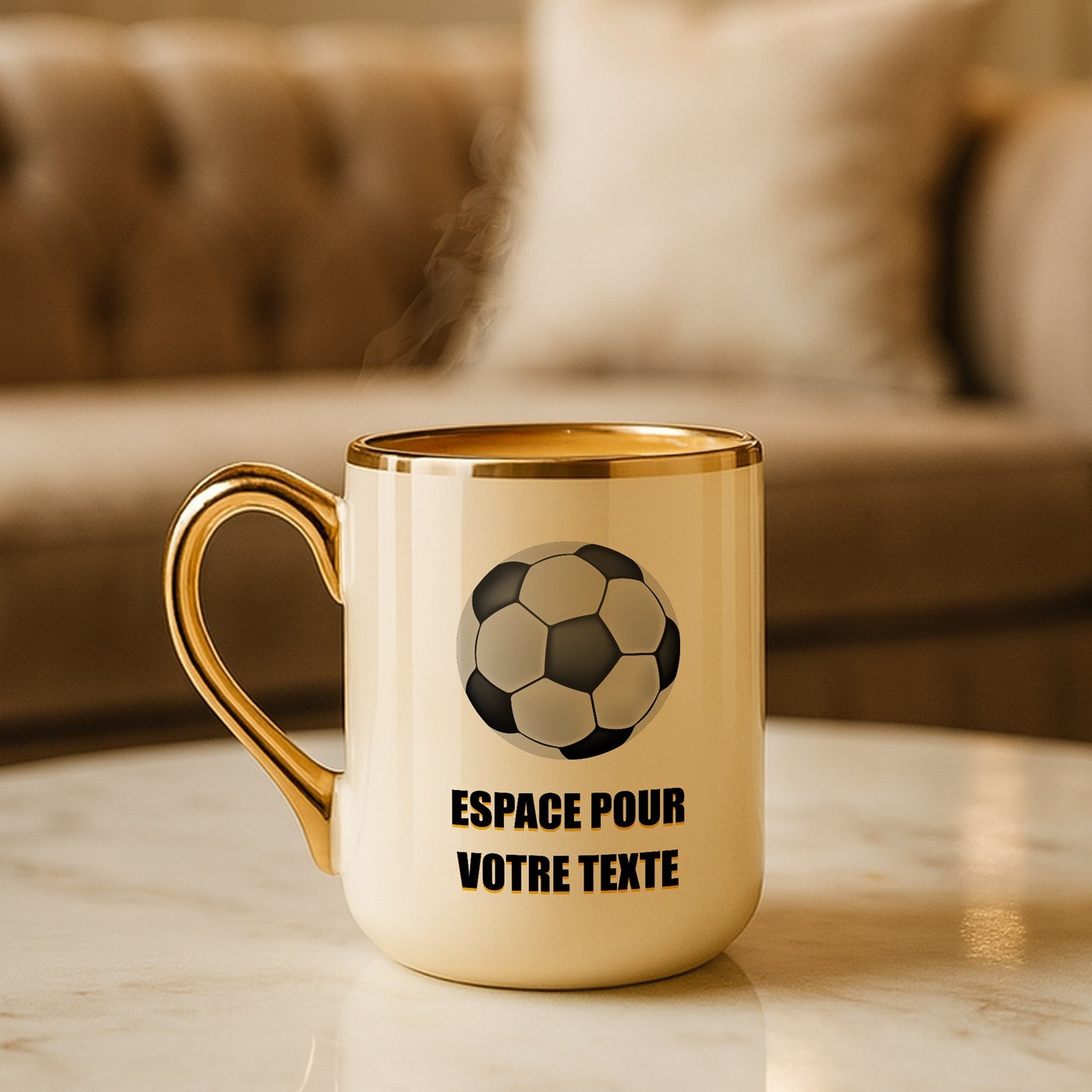 Mug de cerámica Murrano con borde y mango dorados para el cumpleaños número 18 de un amante del fútbol