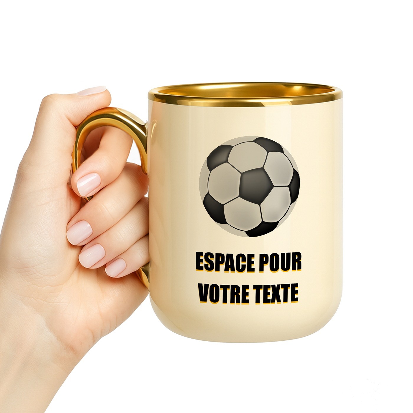 Mug de cerámica Murrano con borde y mango dorados para el cumpleaños número 18 de un amante del fútbol