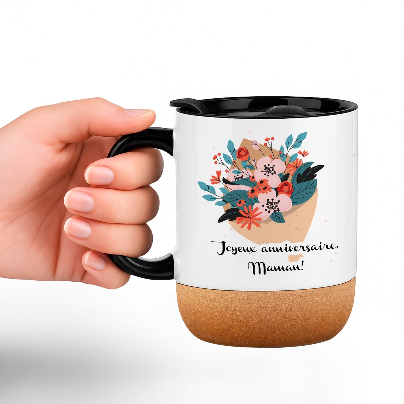 Taza de cerámica blanca Murrano con tapa para el cumpleaños de mamá