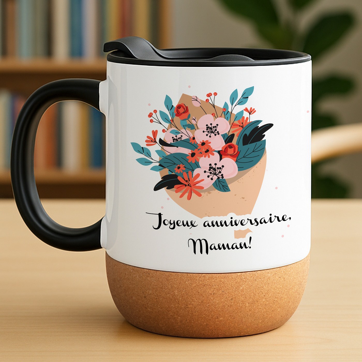 Taza de cerámica blanca Murrano con tapa para el cumpleaños de mamá