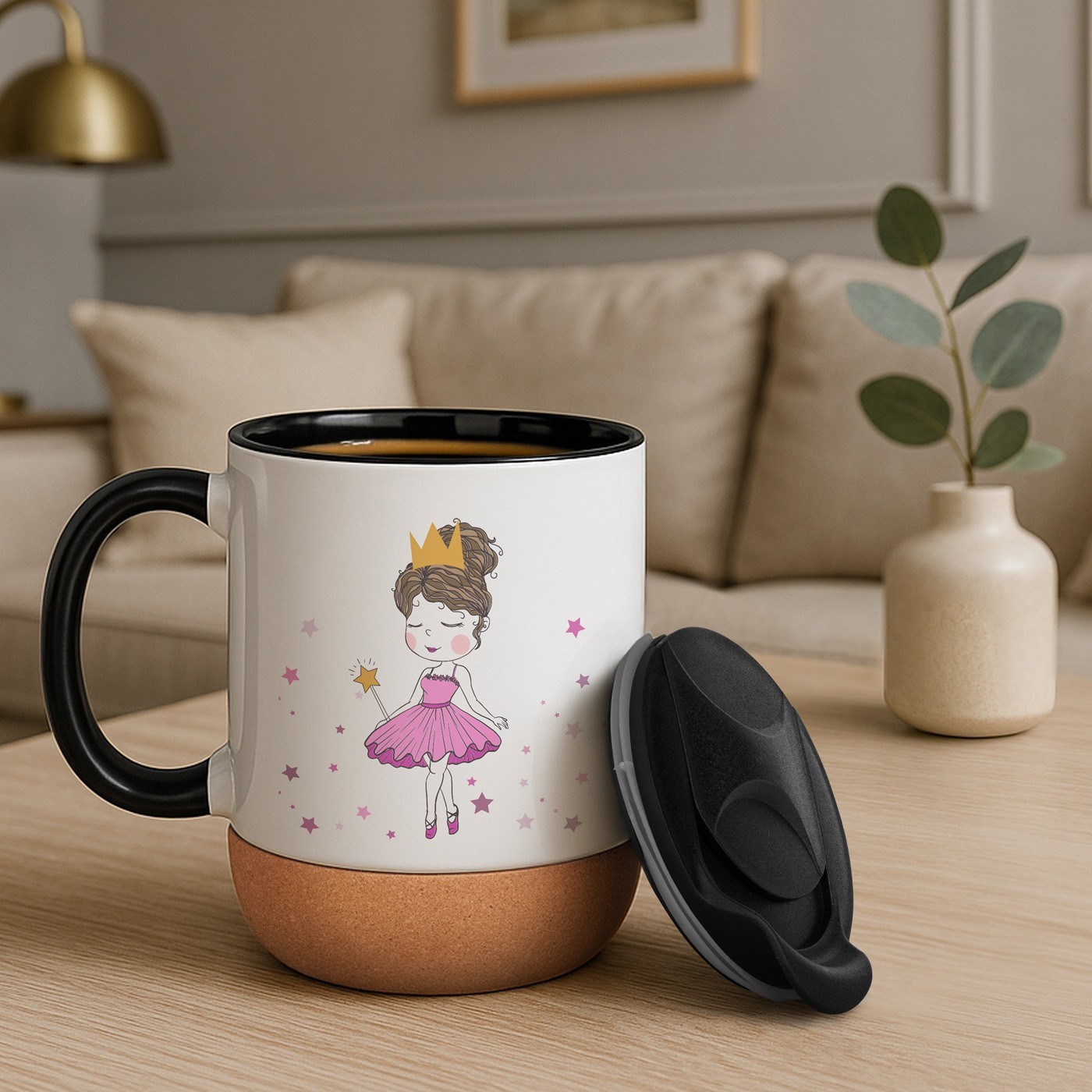 Mug de cerámica blanca Murrano con tapa y impresión personalizada para el cumpleaños de una niña