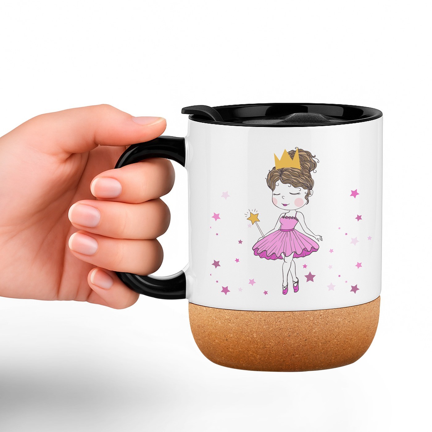 Mug de cerámica blanca Murrano con tapa y impresión personalizada para el cumpleaños de una niña