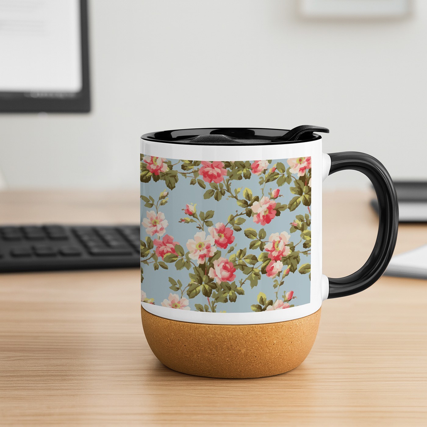 Murrano White Ceramic Mug with Cork Base and Lid for Her Birthday