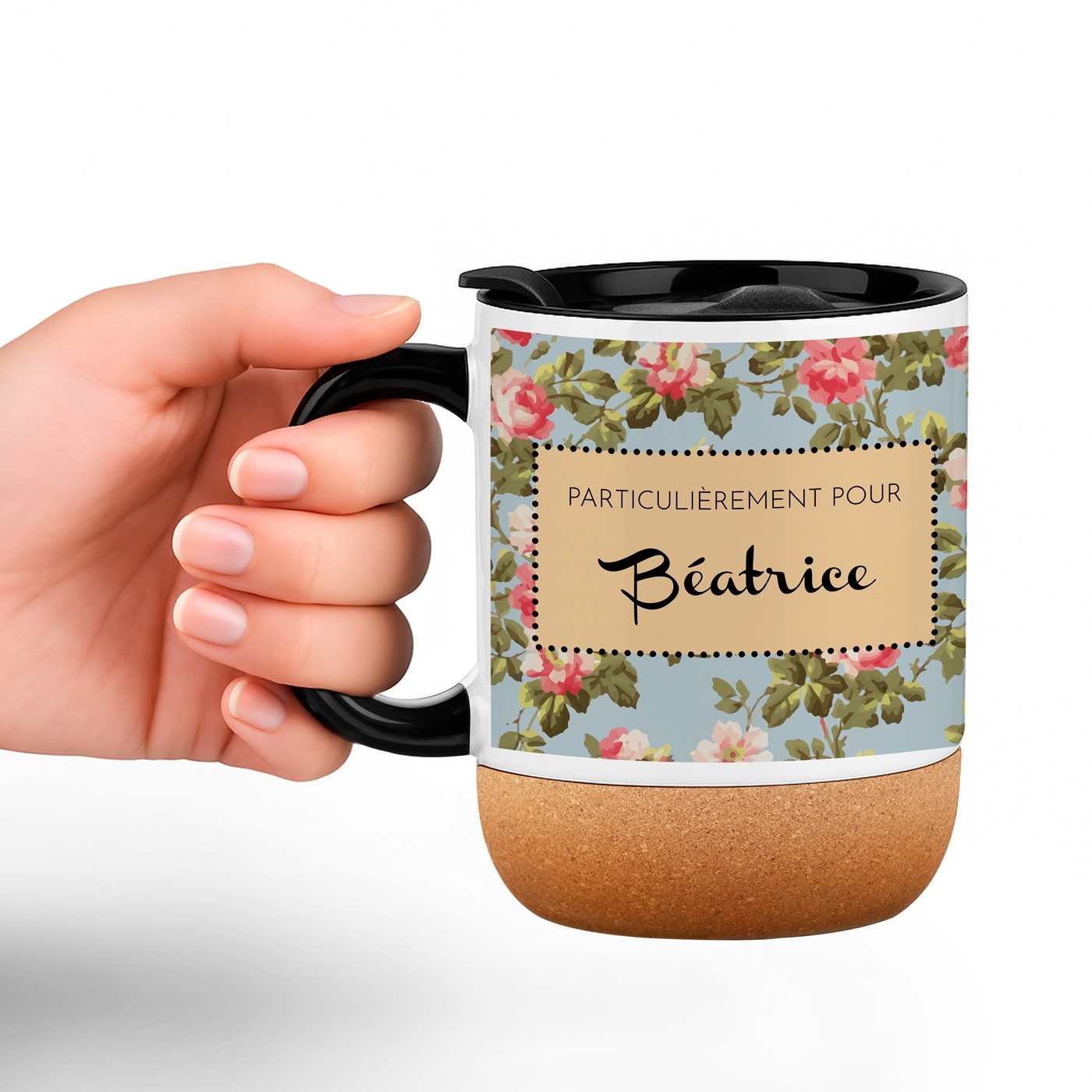 Murrano White Ceramic Mug with Cork Base and Lid for Her Birthday