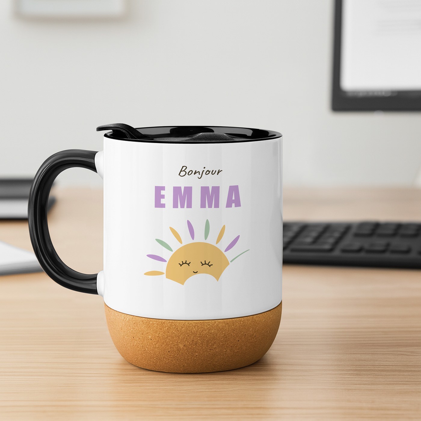 Murrano White Ceramic Mug with Cork Base and Lid - Personalized Gift for Best Friend