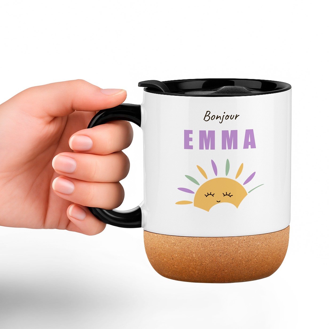 Murrano White Ceramic Mug with Cork Base and Lid - Personalized Gift for Best Friend