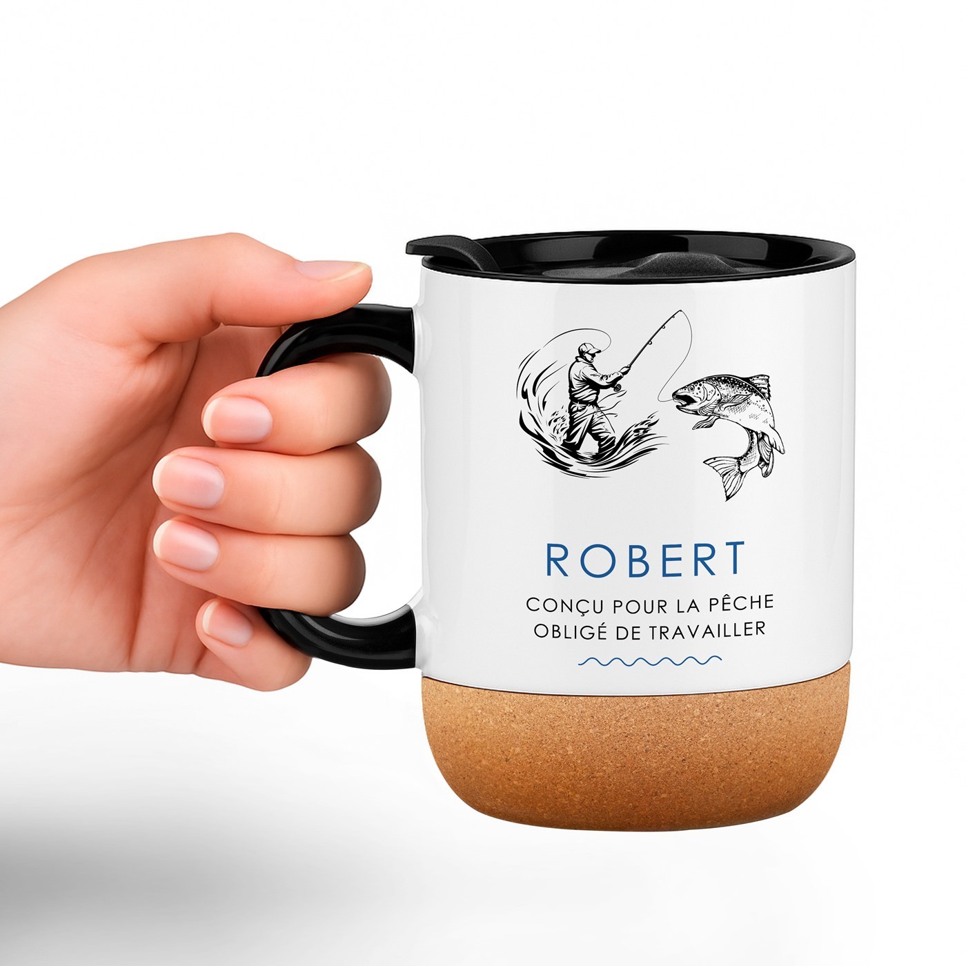 Taza de cerámica blanca Murrano con tapa para pescador