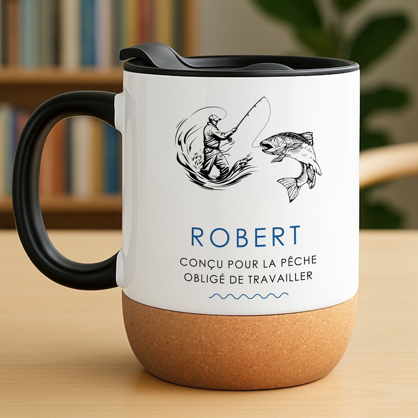 Taza de cerámica blanca Murrano con tapa para pescador
