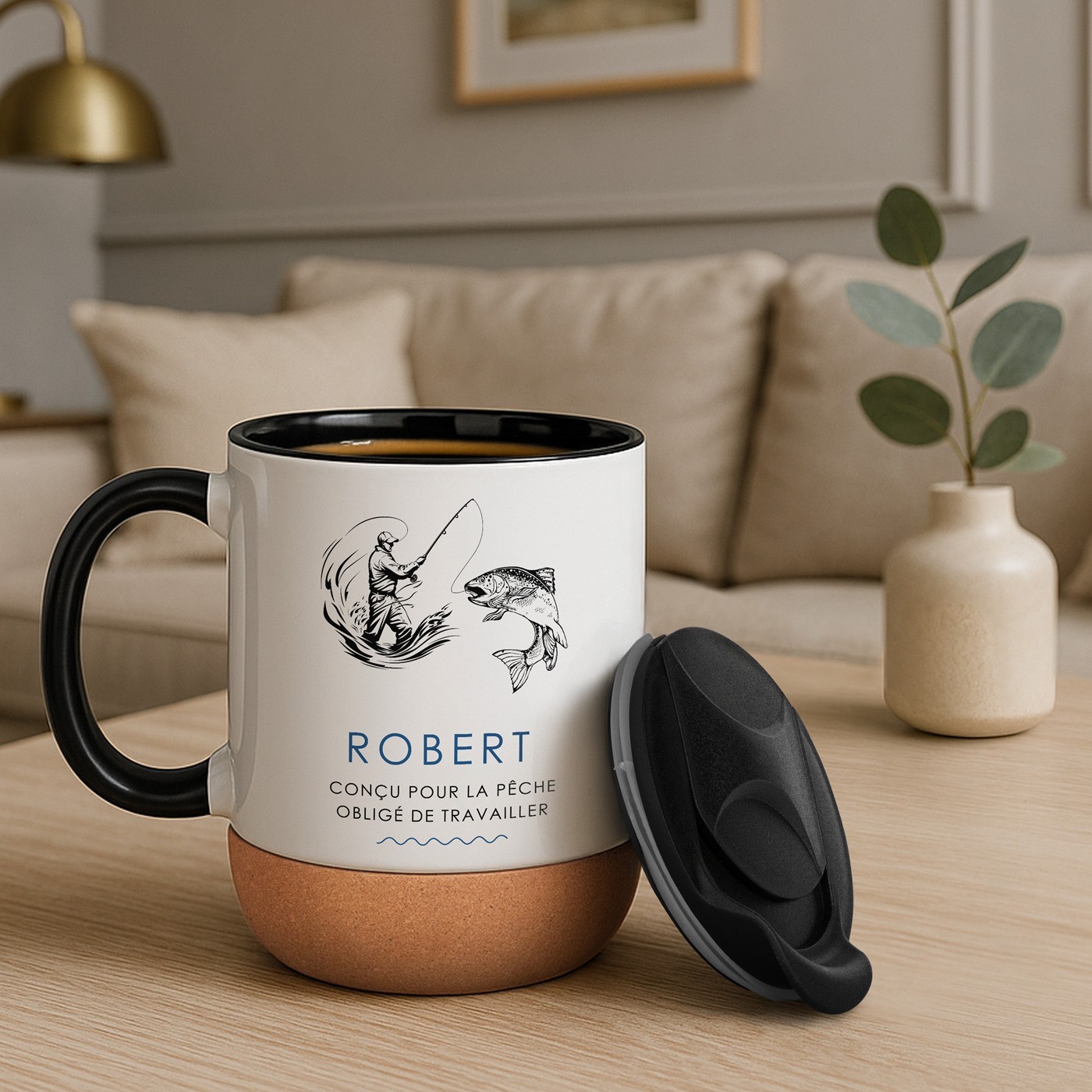 Taza de cerámica blanca Murrano con tapa para pescador