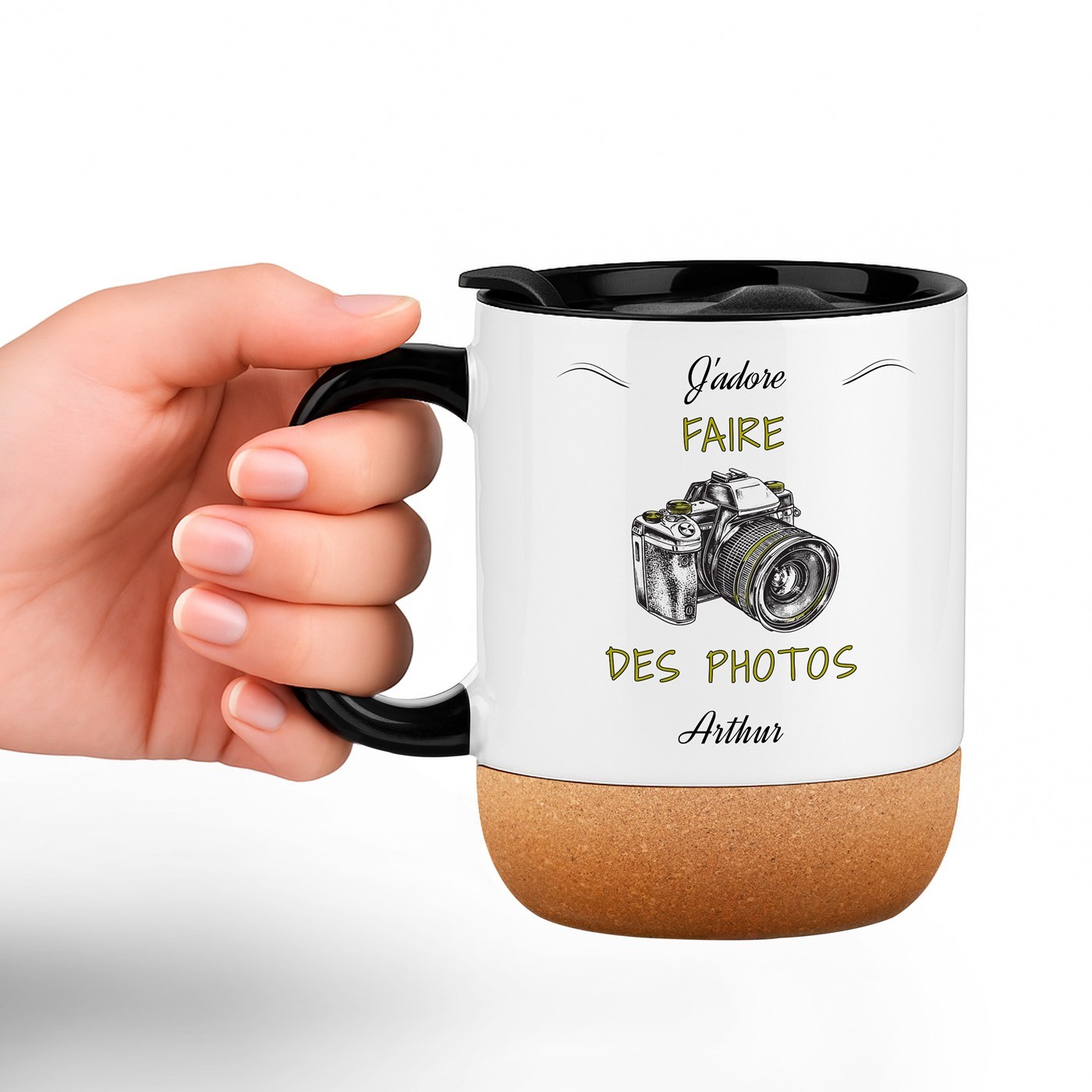 Taza de cerámica blanca con tapa para fotógrafo de Murrano