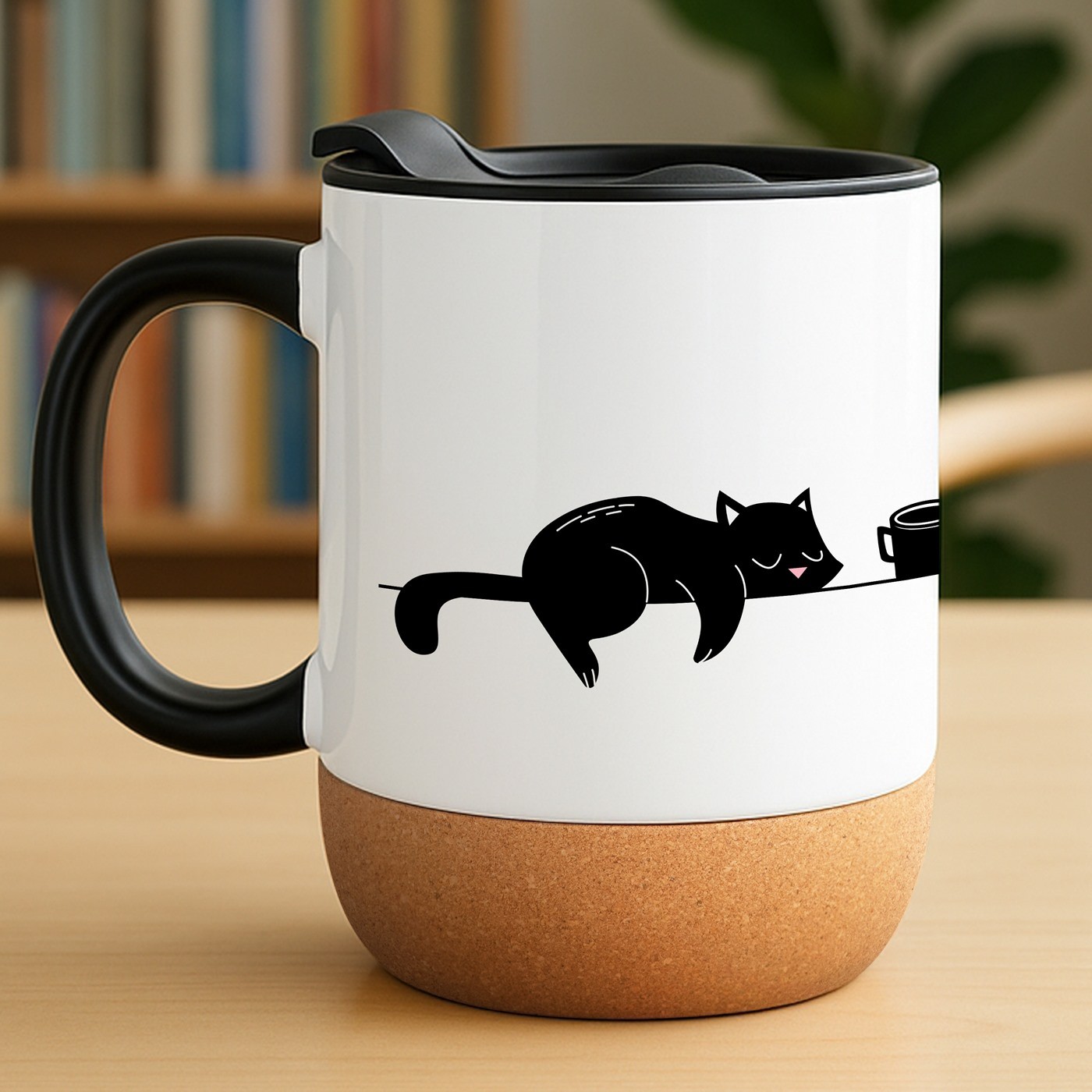 Mug de cerámica blanca Murrano con impresión de gato y tapa para mujeres